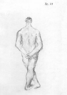 Hermann Blumenthal, Rückenakt, Kohle auf Papier, 1929, 27,5x16,5 cm